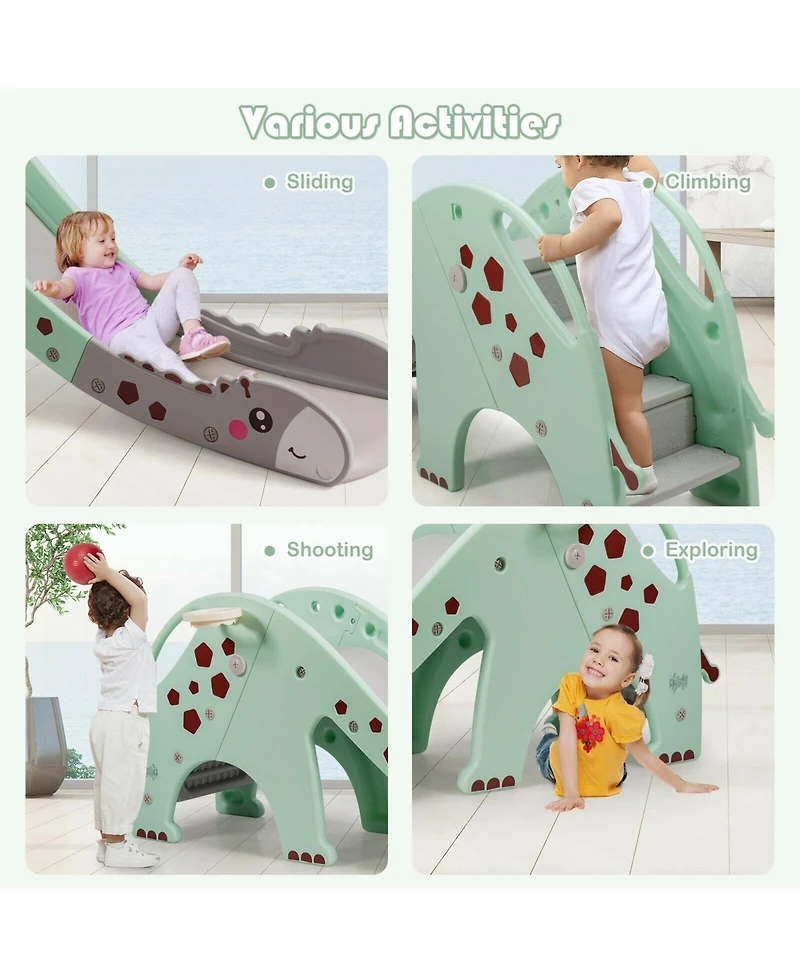 Akiudex Kids Indoor Outdoor Slide with Climber and Basketball Hoop