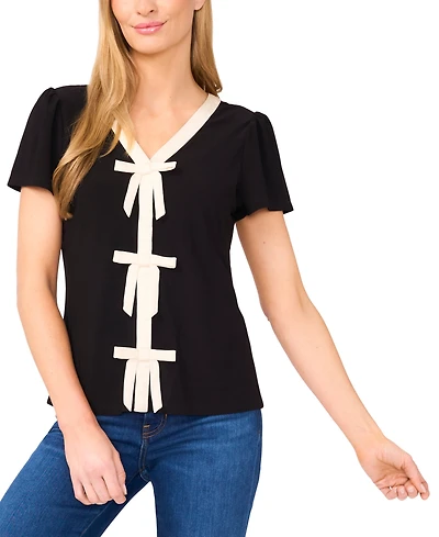 CeCe Women's Bow Front Short Sleeve Top