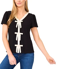 CeCe Women's Bow Front Short Sleeve Top