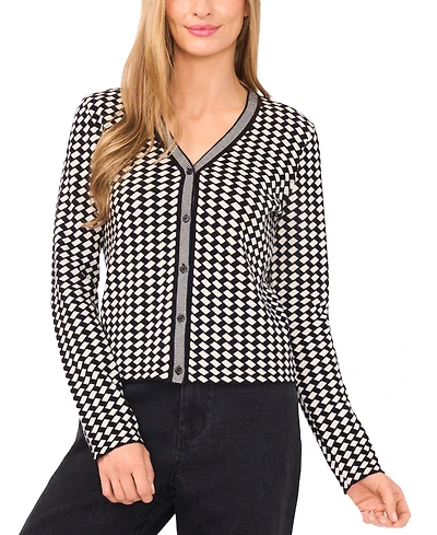 CeCe Women's Geo Pattern Jaq Button Up Cardigan Sweater