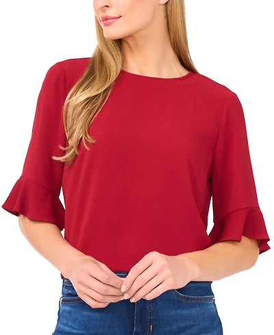 CeCe Women's Ruffled-Cuff 3/4-Sleeve Crew Neck Top