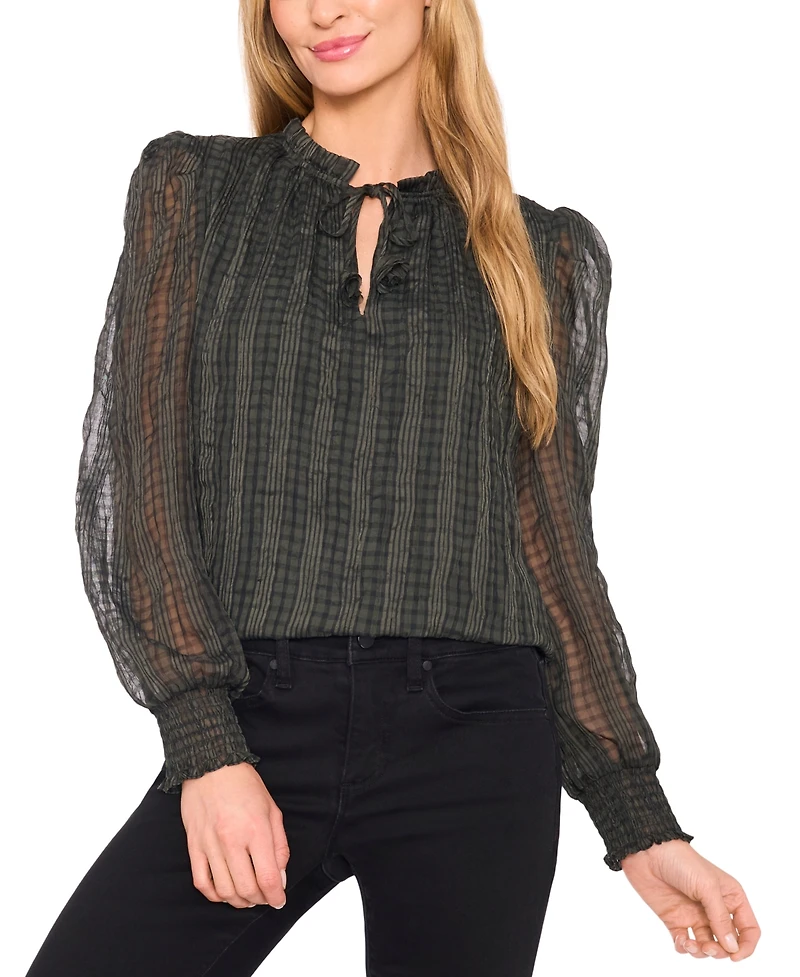 CeCe Women's Smocked Cuff Ruffle Top