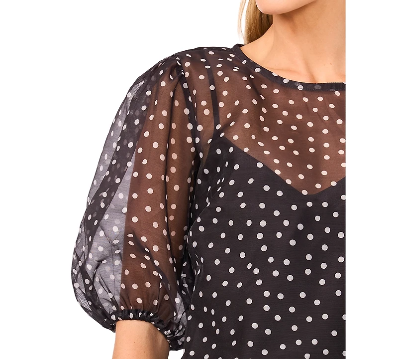CeCe Women's Balloon Short Sleeve Crew Neck Top