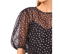 CeCe Women's Balloon Short Sleeve Crew Neck Top