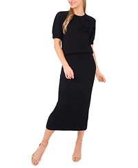 CeCe Women's Ribbon Applique Short Sleeve Pullover Sweater