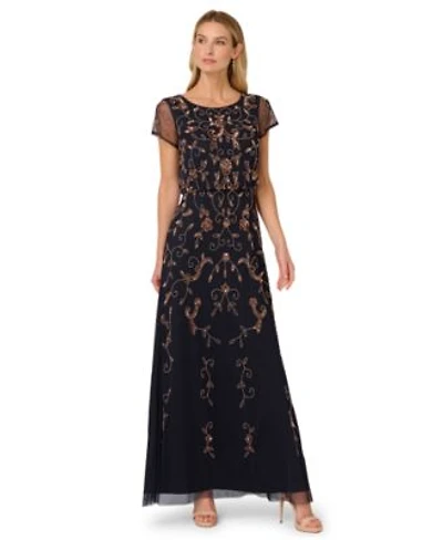 Adrianna Papell Womens Boat Neck Beaded Blouson Gown 0p 20