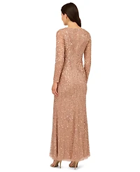 Adrianna Papell Women's Long-Sleeve Beaded Full-Length Gown