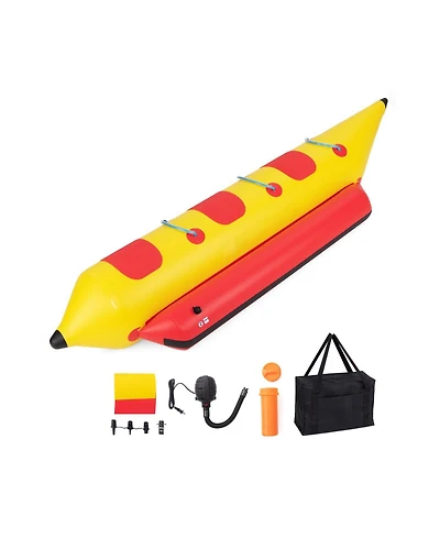 3-Person Inflatable Banana Boat with Electric Air Pump, Carrying Bag, and Repair Kit