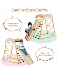 Akiudex 6-in-1 Wooden Indoor Playground with Slide, Climbing Ladder, Rock Wall, and Monkey Bars