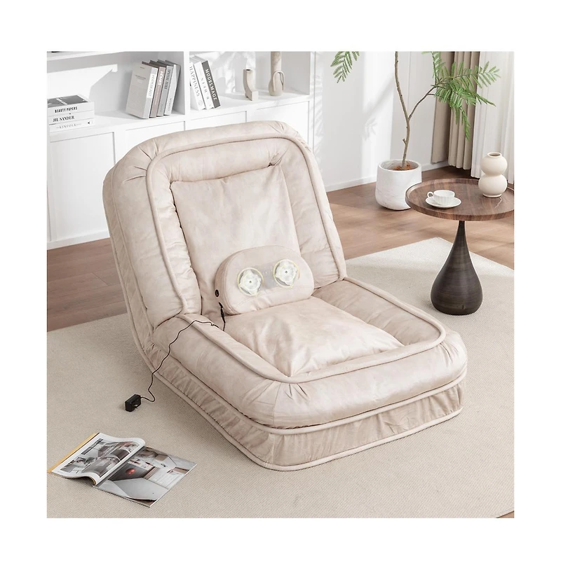 Aostirmotor Beige Upholstered Human Dog Bed with 5 Adjustable Position and Massage Pillow for Adult and Pets