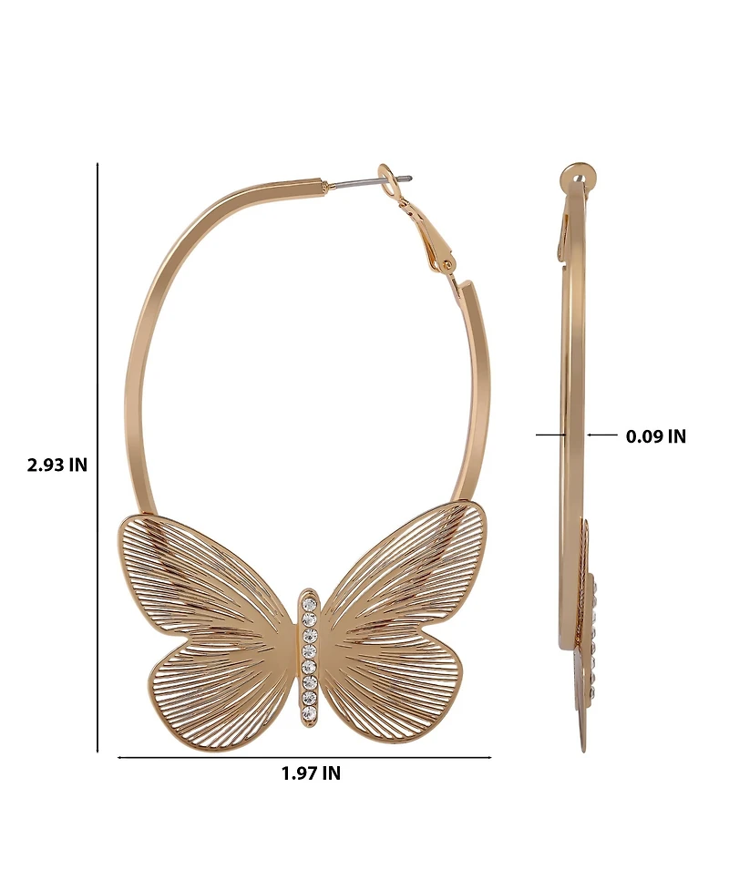 Jessica Simpson Gold-Tone Butterfly Hoop Earrings with Textured Wings