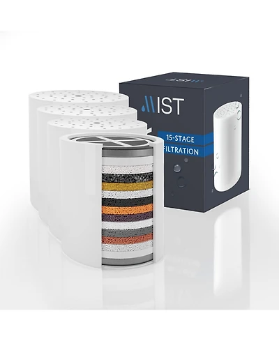 Mist MSC481 Replacement Shower Filter Cartridge for Mist MSS081, MSS082, MSS083 Shower Systems, 15 Stage Filtration, Lasts 6 Months Each, 4 Pack