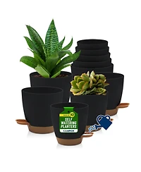 Lifemaster Black Self Watering Pots Pack, Indoor and Outdoor Plant Pots with Wick Rope & Drainage Holes, Easy Watering Lip