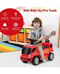 Akiudex Kids Ride-On Fire Truck Push Car with Bubble Maker and Lights