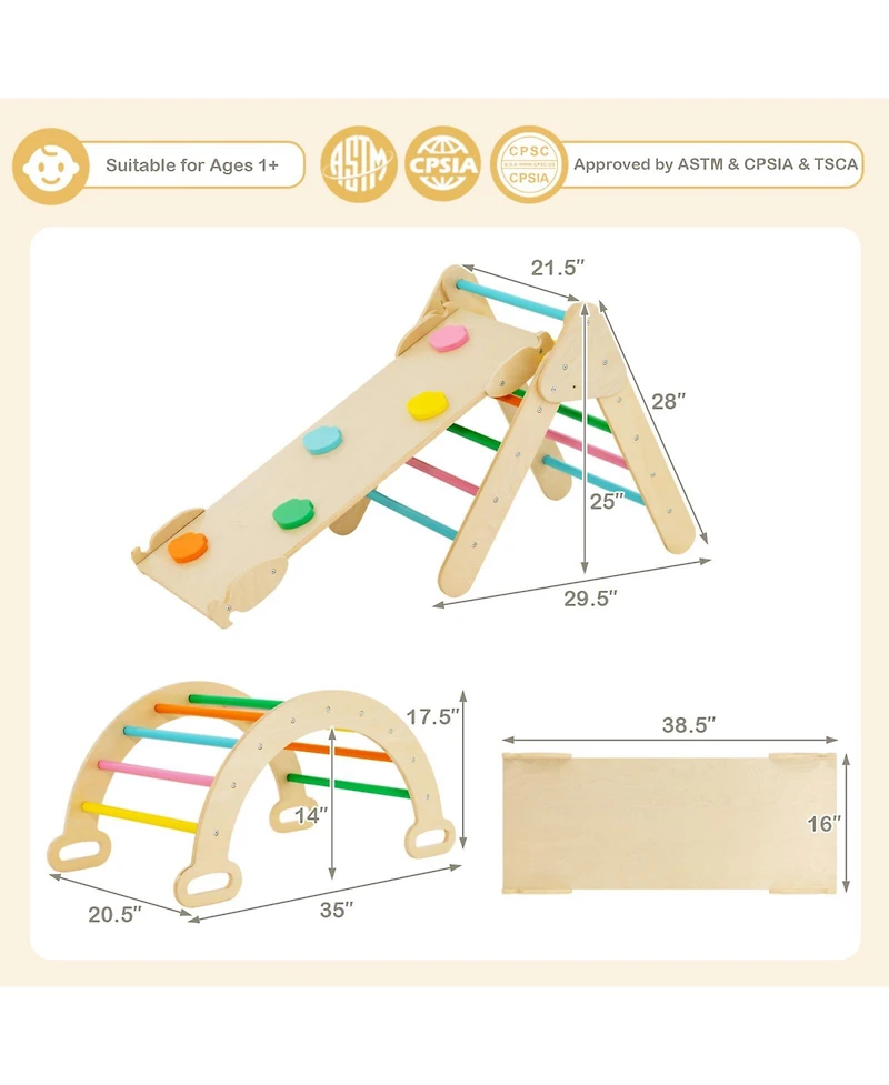 Akiudex Wooden Montessori Climbing Set with Triangle Arch and Ramp