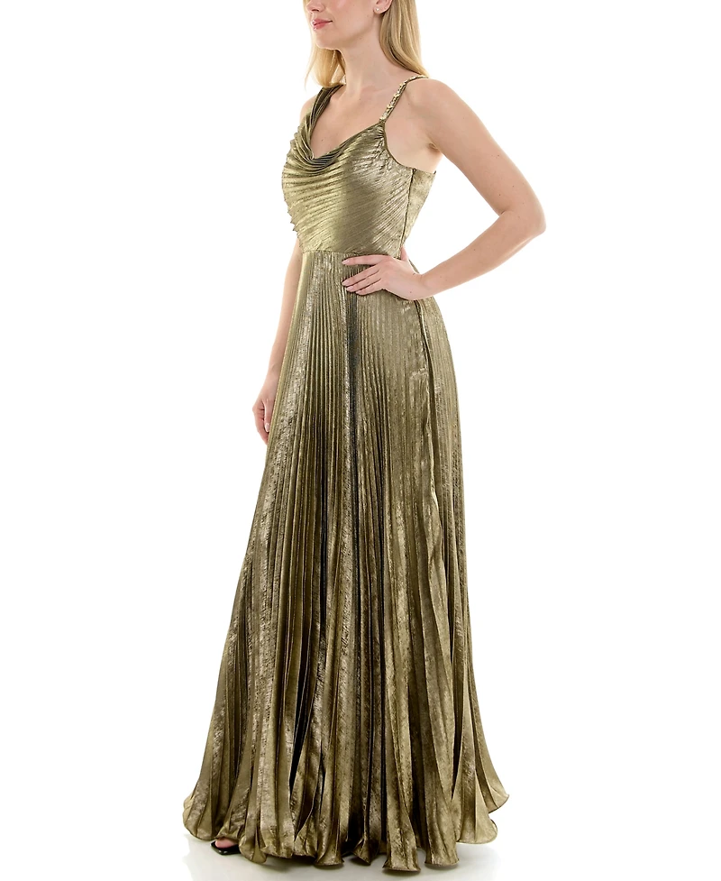 Taylor Women's Cowl Neck Sunburst Pleating Dress