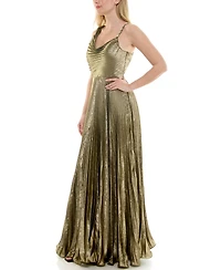 Taylor Women's Cowl Neck Sunburst Pleating Dress