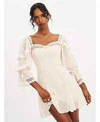 Miss Circle Women Zakira Lace Trim Half Sleeve Mini Dress