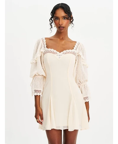 Miss Circle Women Zakira Lace Trim Half Sleeve Mini Dress