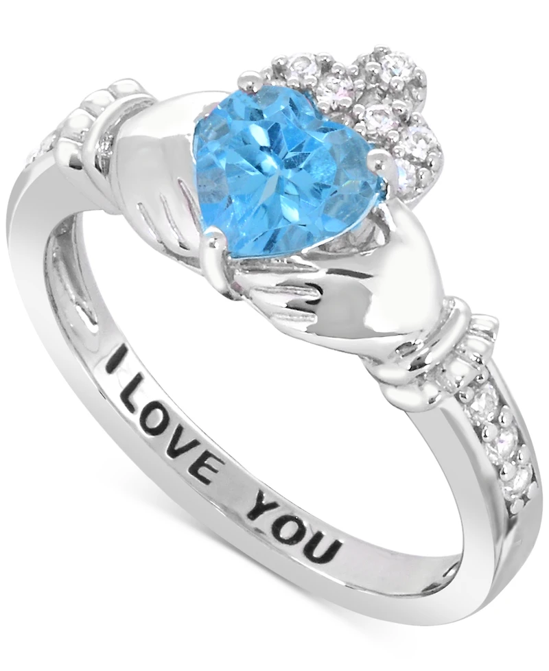 Lab-created Emerald 3/4 ct. t.w. and White Sapphire 1/3 "I Love You" Inscription Heart Promise Ring Sterling Silver