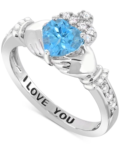 Lab-created Emerald 3/4 ct. t.w. and White Sapphire 1/3 "I Love You" Inscription Heart Promise Ring Sterling Silver