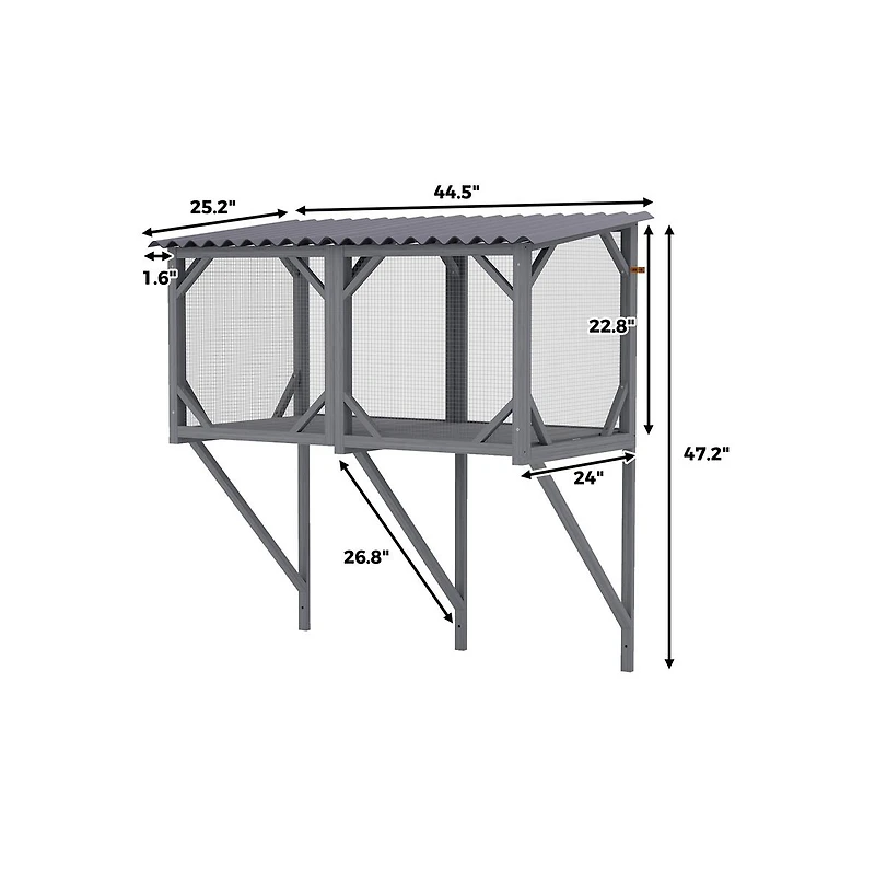 Aostirmotor 43.3 in. Outdoor Cat Enclosure for Sunbathing, Napping and Viewing, Window Perch in Gray