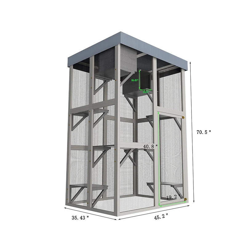 Aostirmotor 70.5 in. H Outdoor Wooden Cat Enclosure with 6 Jumping Platforms 2 Napping Houses Movable tarp cover in Gray