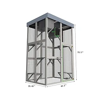 Aostirmotor 70.5 in. H Outdoor Wooden Cat Enclosure with 6 Jumping Platforms 2 Napping Houses Movable tarp cover in Gray