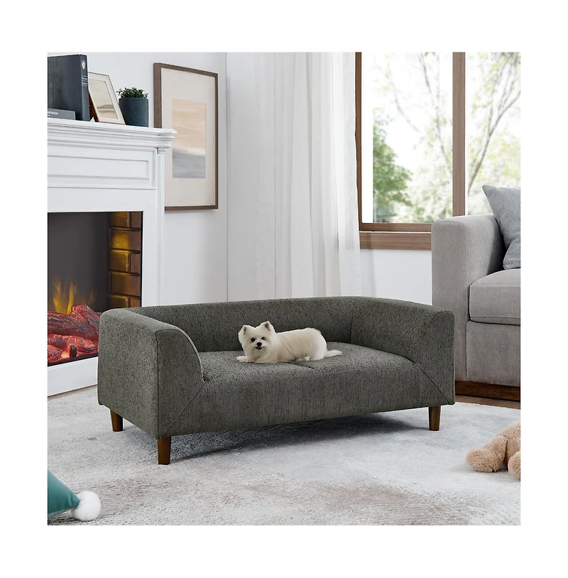 Aostirmotor Dark Gray Pet Sofa with Backrest and Armrests Suitable for Small and Medium dogs