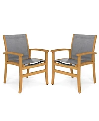 Costway Outdoor Dining Chairs Acacia Wood Patio Chairs with Breathable Fabric Seat