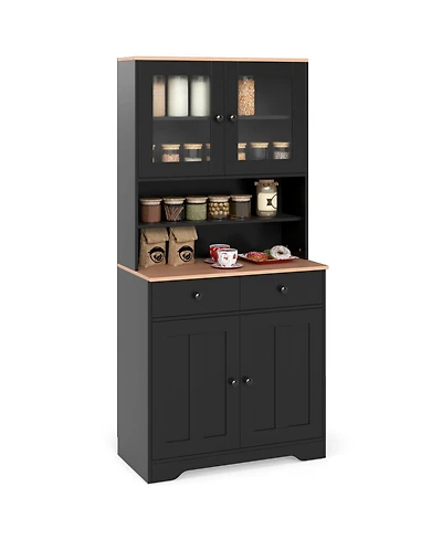 Gymax Pantry Cabinet 67'' Tall Kitchen Floor w/ 2 Removable Shelves Drawers