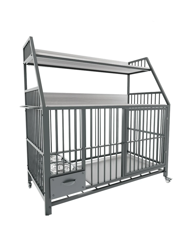 Aostirmotor 35 in. W x 49 in. H x 24 in. D Large Pet Cage with Storage Rack, Drawers with Stainless Steel Food in Black