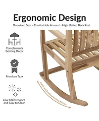 Sunnydaze Decor Teak Wood Outdoor Porch Rocking Chair with Slatted Back, 275 lb Capacity, Unfinished