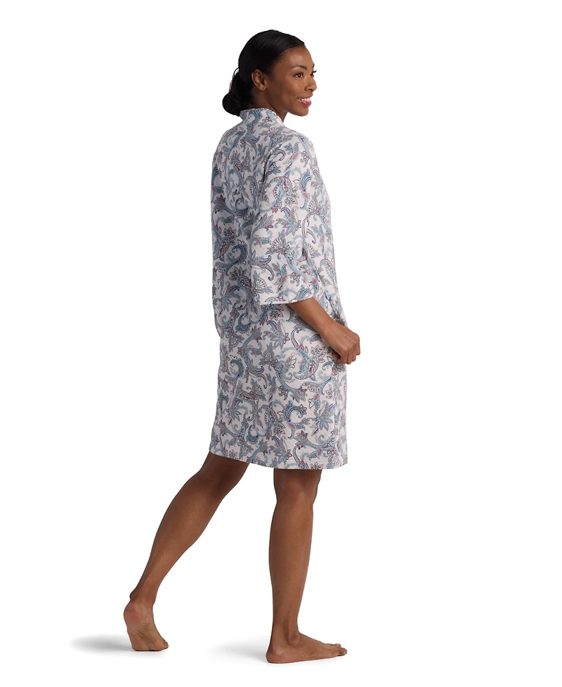Miss Elaine Women's 3/4-Sleeve Printed Short Zip Robe
