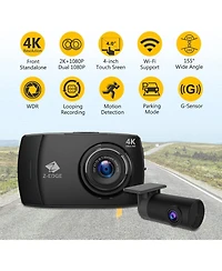 Z-edge T4 4K Dash Cam, 2K Front + 1080P Rear, 4 inch Touchscreen, Wdr Night Vision, G Sensor, Loop Recording, 24 Hour Parking Mode, Built in Wi Fi, Su