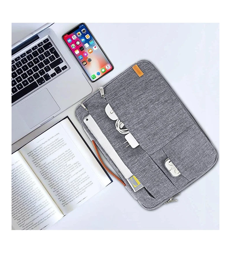 15.6 inch Laptop Sleeve Bag, Slim Lightweight Multiple Pockets Computer Cover Notebook Ultrabooks Carrying Case fit for Acer Asus Dell Lenovo Hp, Grey