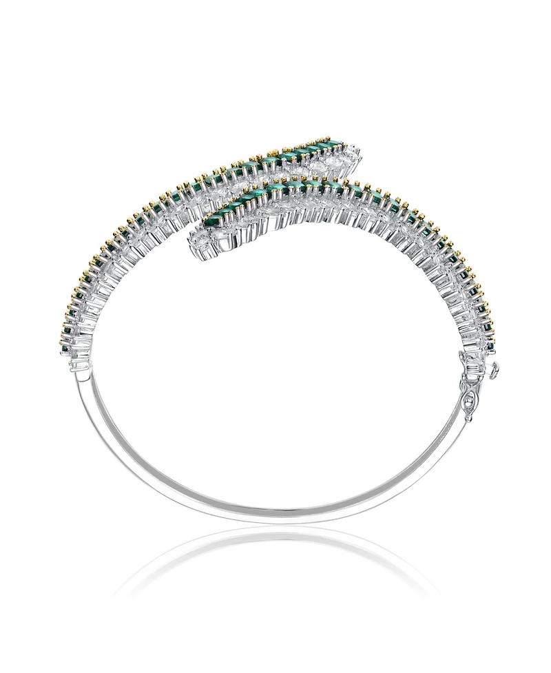 Genevive Sterling Silver White Gold Plated with Green or Blue Cubic Zirconia Bangle Bracelet
