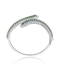 Genevive Sterling Silver White Gold Plated with Green or Blue Cubic Zirconia Bangle Bracelet