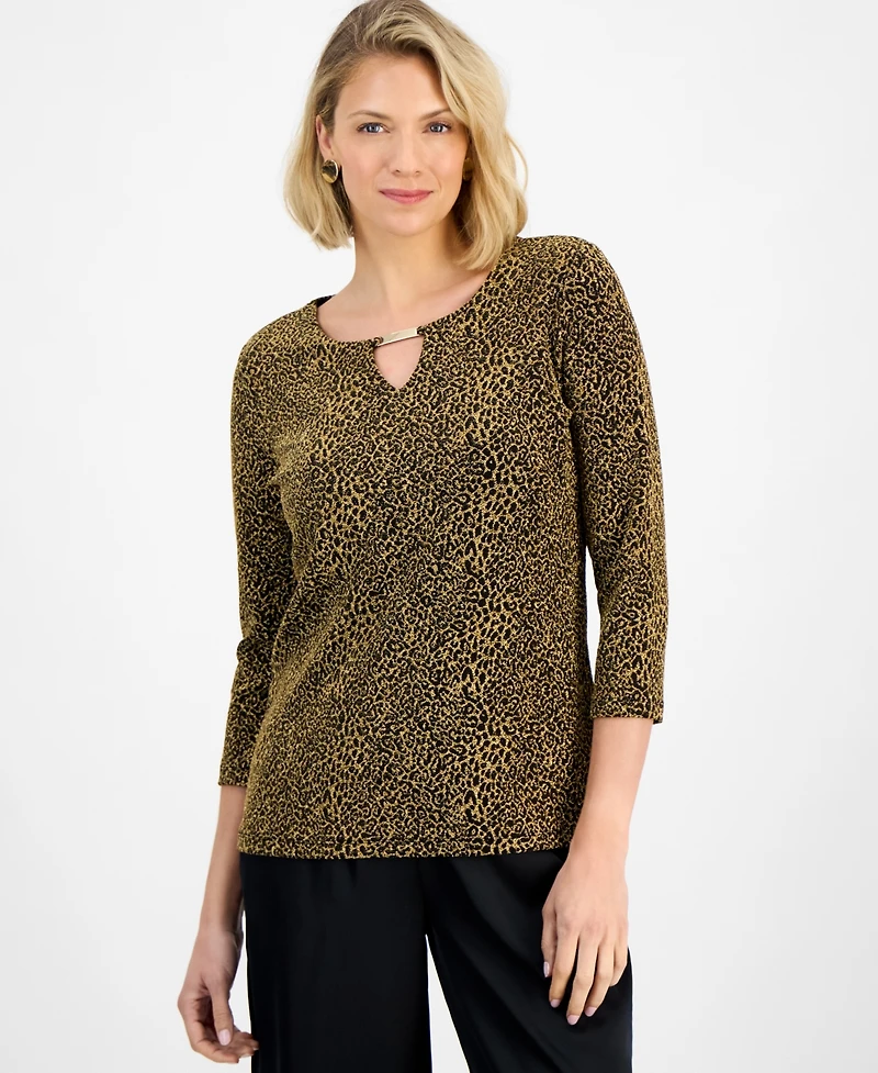 Jm Collection Women's Gold Cheetah Keyhole Top, Macy's Exclusive
