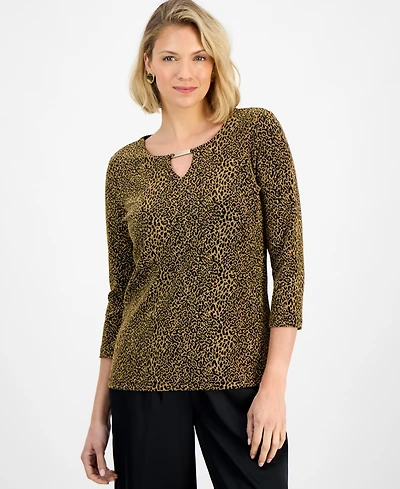 Jm Collection Women's Gold Cheetah Keyhole Top, Macy's Exclusive