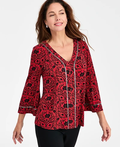 Jm Collection Women's Embellished Print Top, Macy's Exclusive