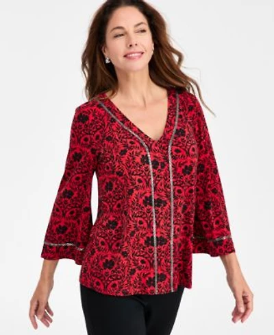 Jm Collection Womens Embellished Print Top Macys Exclusive