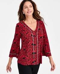 Jm Collection Womens Embellished Print Top Macys Exclusive