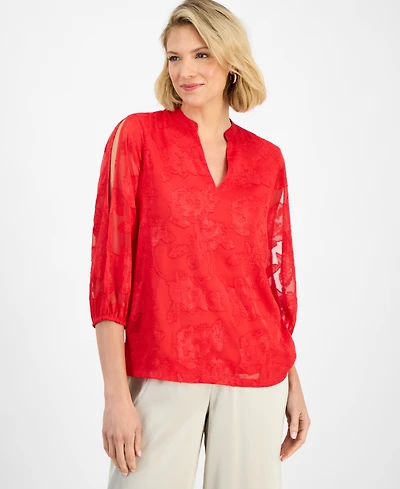 Jm Collection Women's Jacquard Split-Sleeve Blouse, Macy's Exclusive