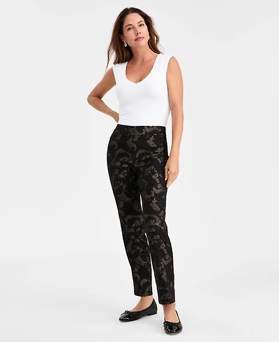 Jm Collection Women's Metallic Jacquard Pull-On Pants, Macy's Exclusive