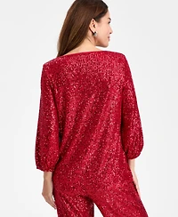 Jm Collection Women's Sequinned 3/4-Sleeve Top, Macy's Exclusive