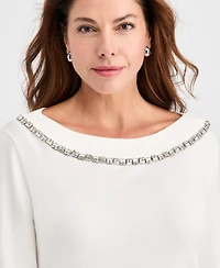 Jm Collection Women's Rhinestone-Trim Sweater, Macy's Exclusive