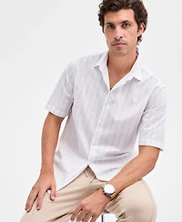 Alfani Men's Short Sleeve Poplin Spaced Stripe Button-Front Shirt, Macy's Exclusive