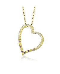 Sterling Silver with Round Cubic Zirconia Thin Open Heart Frame Necklace