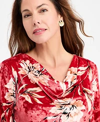 Jm Collection Women's Velvet Floral Cowl-Neck Top, Macy's Exclusive